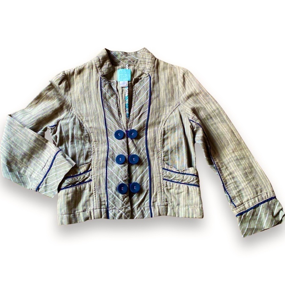 Urban Outfitters Kimchi & Blue Crop Olive Green linen blend Blazer/Jacket